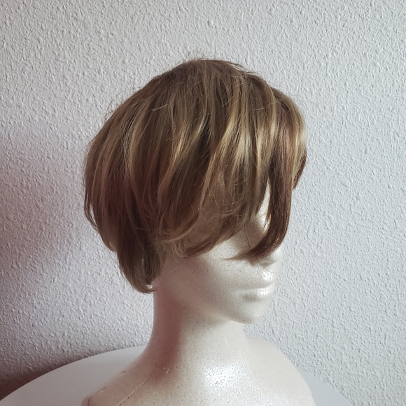 #New Short Pixie Cut Wig Mixed Blondy Brown Bangs Synthetic - Picture 2 of 12